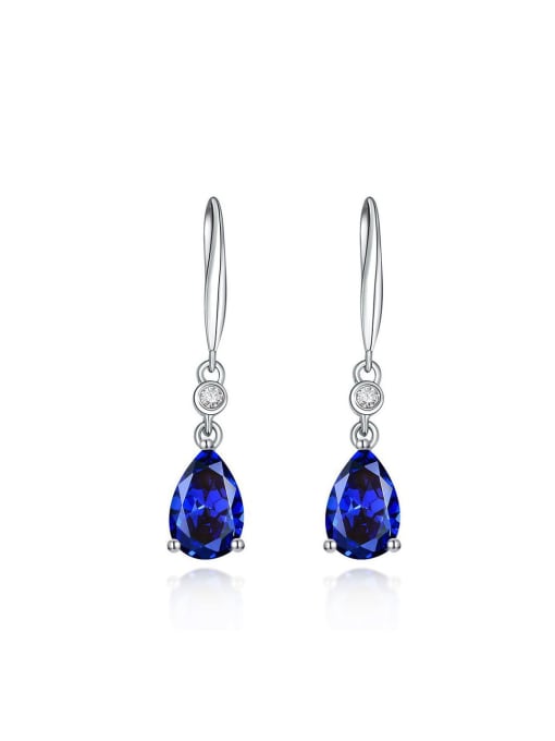 A&T Jewelry 925 Sterling Silver High Carbon Diamond Blue Water Drop Dainty Hook Earring 0
