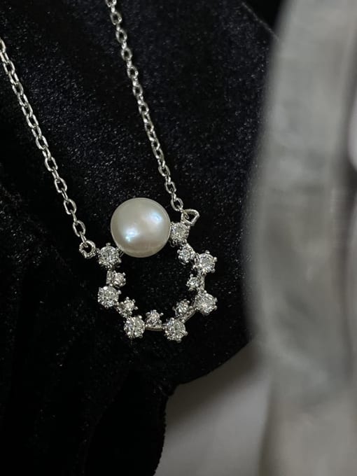 ZEMI 925 Sterling Silver Imitation Pearl Flower Dainty Necklace