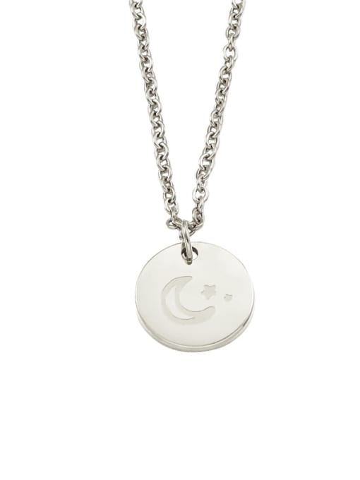 Steel color (0445lt001mp550) Stainless steel Round Moon Star Minimalist Necklace