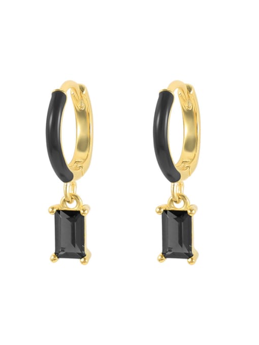 Gold+ Black 925 Sterling Silver Cubic Zirconia Enamel Geometric Minimalist Huggie Earring