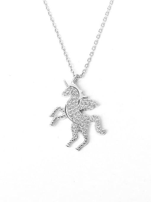 PNJ-Silver 925 Sterling Silver Cubic Zirconia Animal Cute Horse Pendant Necklace 2