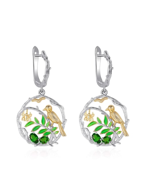 forest natural diopside earrings 925 Sterling Silver Natural Stone Leaf Luxury Huggie Earring