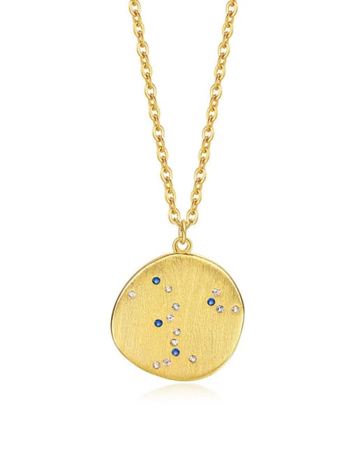 A2974 Gold 925 Sterling Silver Rhinestone Coin Minimalist Necklace