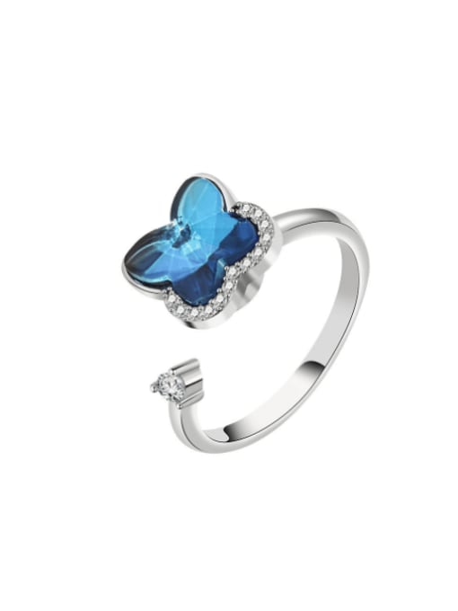 PNJ-Silver 925 Sterling Silver Glass Stone Butterfly Cute  Can Be Rotated Band Ring 0
