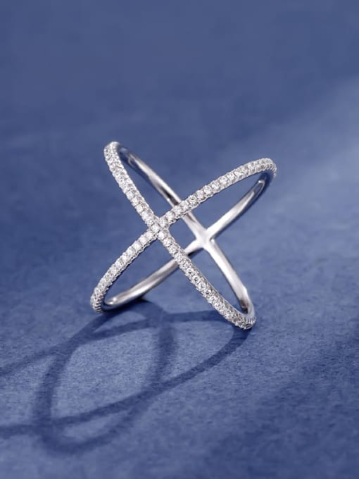 A&T Jewelry 925 Sterling Silver Cubic Zirconia Cross Minimalist Band Ring 0