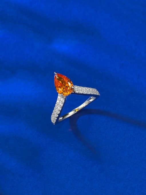 M&J 925 Sterling Silver Cubic Zirconia Orange Water Drop Dainty Band Ring