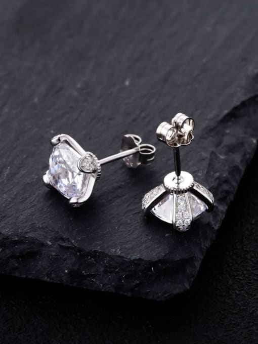 A&T Jewelry 925 Sterling Silver High Carbon Diamond Geometric Dainty Stud Earring 3
