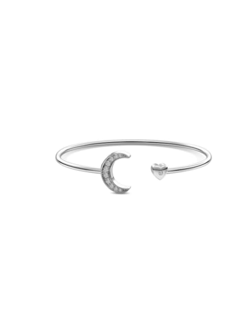 STL-Silver Jewelry 925 Sterling Silver Cubic Zirconia Moon Trend Cuff Bangle 0