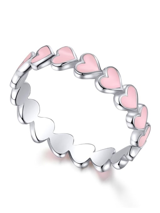 Platinum powder AY120213 925 Sterling Silver Enamel Heart Minimalist Band Ring
