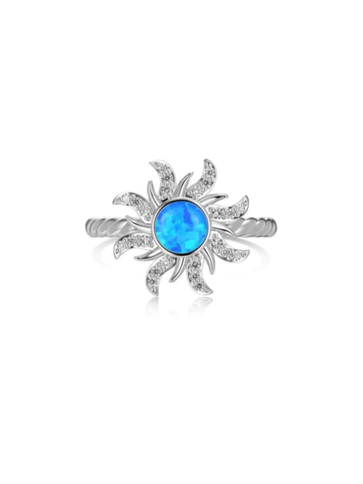 Platinum+ Blue DY120984 S W BA 925 Sterling Silver Synthetic Opal Sun Dainty Band Ring