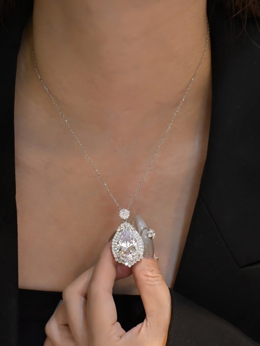 Elegant purple diamond 925 Sterling Silver High Carbon Diamond Water Drop Luxury Necklace