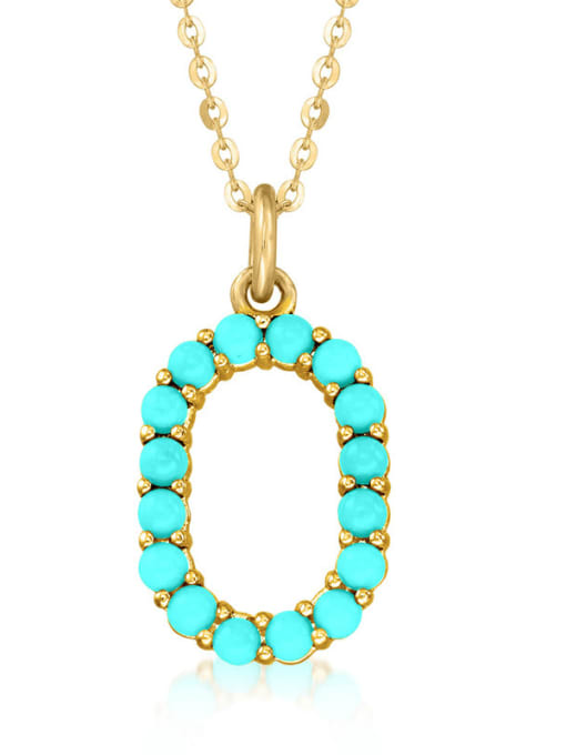Gold O 925 Sterling Silver Turquoise Letter Dainty Necklace
