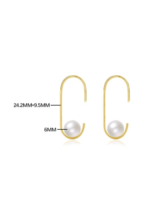 YUANFAN 925 Sterling Silver Imitation Pearl Geometric Minimalist Huggie Earring 2