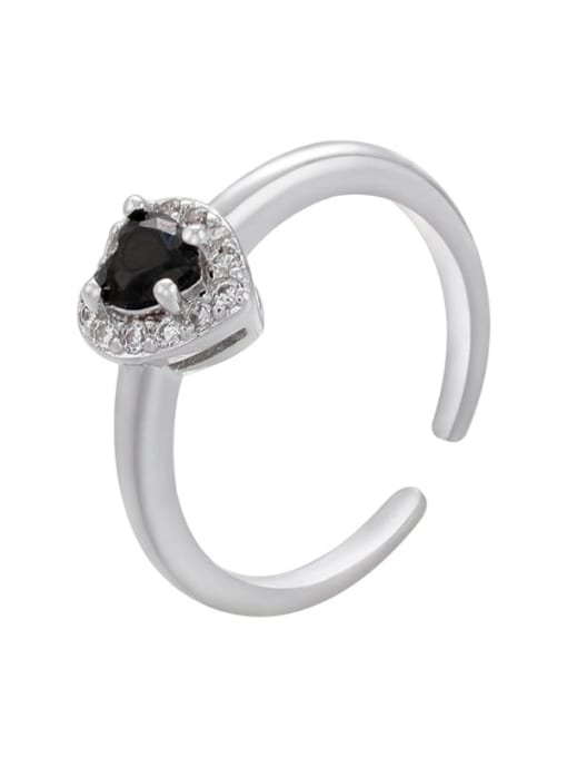 White Gold Black Brass Cubic Zirconia Heart Dainty Band Ring