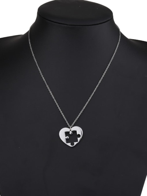 Steel color big love Stainless steel Heart puzzle Trend Necklace