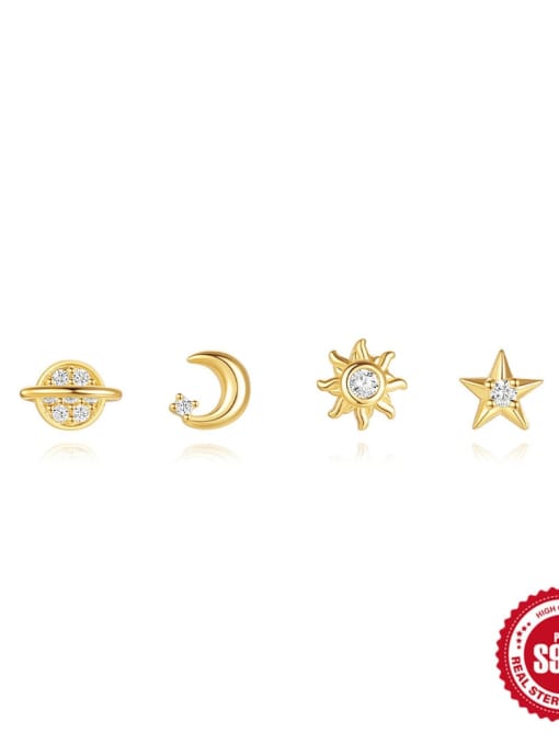 4 pieces per set in gold 925 Sterling Silver Cubic Zirconia Moon Dainty Stud Earring