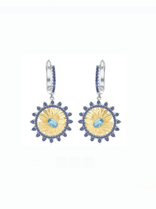 Swiss Blue topA Earrings 925 Sterling Silver Natural Color Treasure Topaz Geometric Luxury Huggie Earring