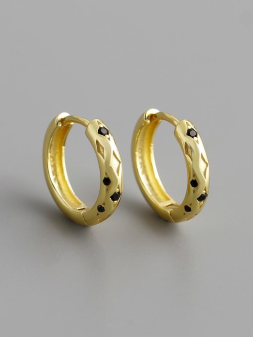 (Black Stone) Gold 925 Sterling Silver Cubic Zirconia Geometric Minimalist Huggie Earring