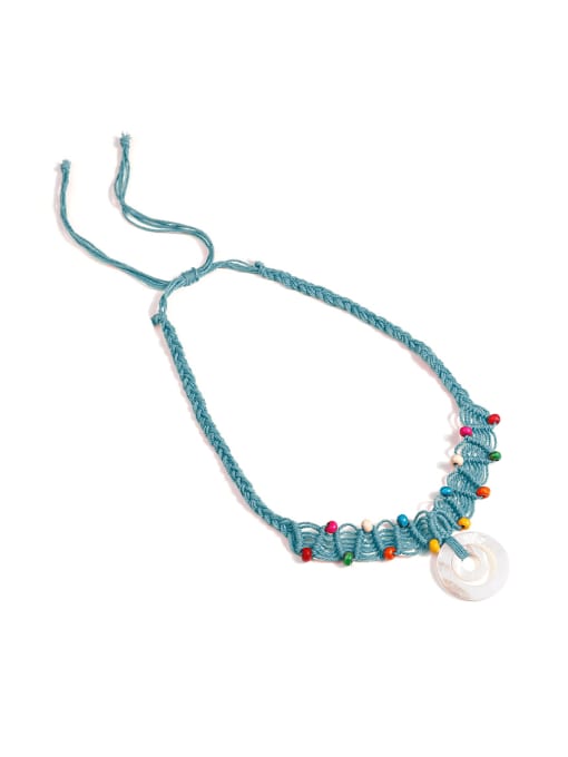 JMI Shell Cotton Rope Beads Geometric Bohemia Hand-Woven  Long Strand Necklace 0