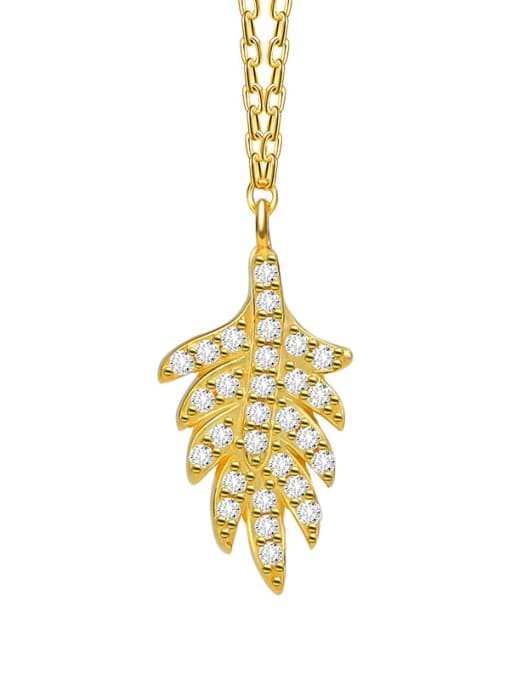 A&T Jewelry 925 Sterling Silver Cubic Zirconia Leaf Luxury Necklace