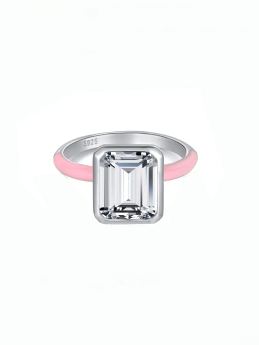 DY120575 925 Sterling Silver Enamel 5A Cubic Zirconia Geometric Minimalist Band Ring