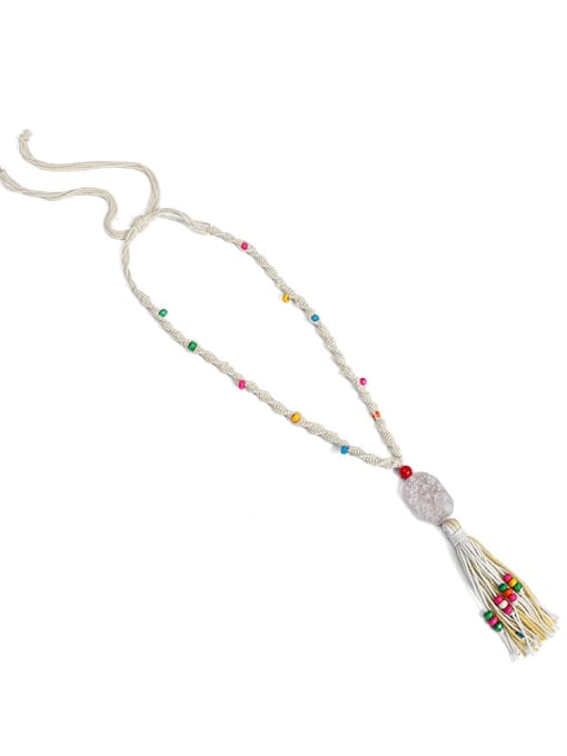 N70253 Bead Natural stone Rope Cotton Tassel Bohemia Hand-Woven Long Strand Necklace