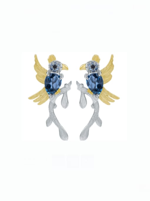 ZXI-SILVER JEWELRY 925 Sterling Silver Natural Stone Bird Artisan Stud Earring