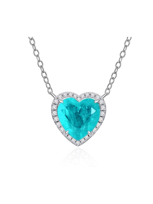 A&T Jewelry 925 Sterling Silver High Carbon Diamond Blue Heart Luxury Necklace 0