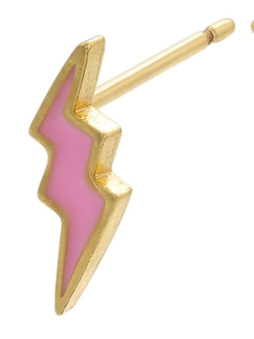 Pink Brass Enamel Geometric Minimalist Stud Earring