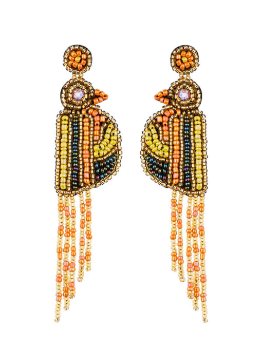 Orange e68694 Non-woven fabric Bead Tassel Bohemia Hand Weave Threader Earring