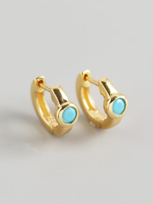 Gold 925 Sterling Silver Rainbow Stone Blue Geometric Minimalist Huggie Earring