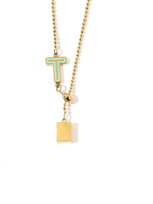 T-shaped square gold necklace Titanium Steel Cross Minimalist Necklace