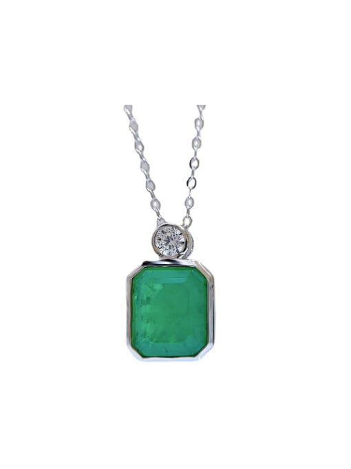 N079 Emerald 925 Sterling Silver Natural Stone Geometric Luxury Necklace