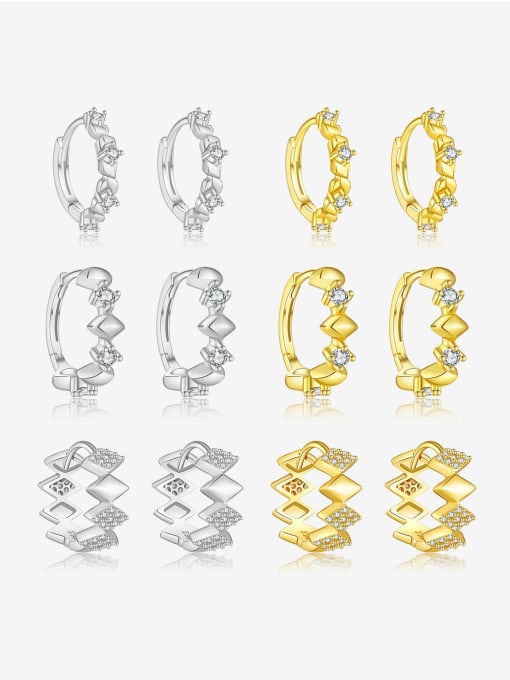 MZ- Silver 925 Sterling Silver Cubic Zirconia Geometric Minimalist Huggie Earring 3
