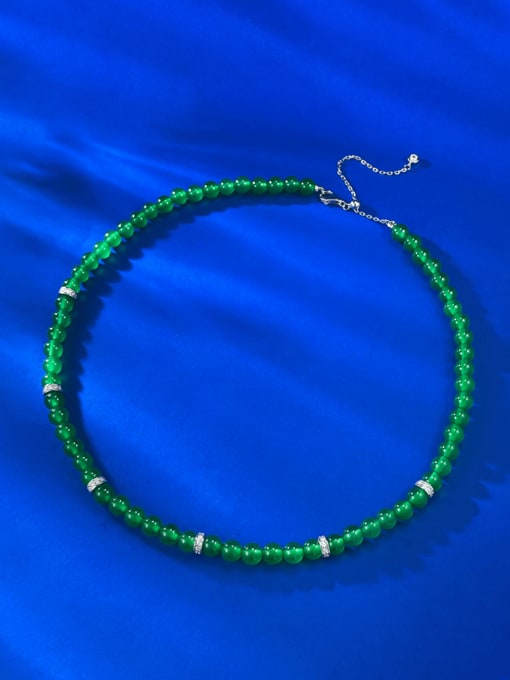 M&J 925 Sterling Silver Jade Vintage Beaded Necklace 0