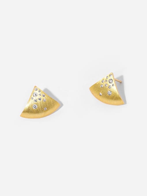 E3449 Gold 925 Sterling Silver Cubic Zirconia Triangle Vintage Stud Earring