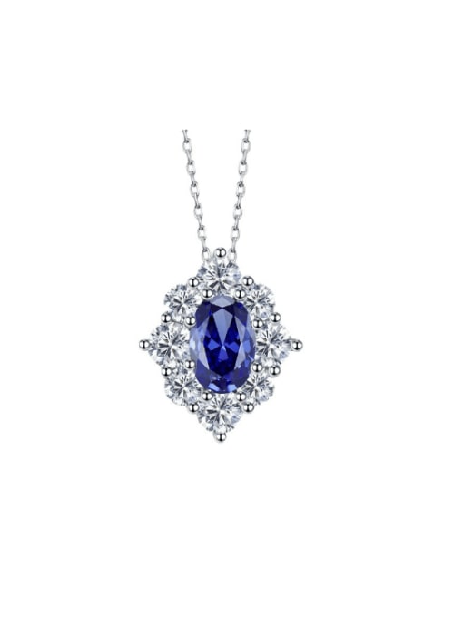 N070 Blue 925 Sterling Silver Cubic Zirconia Geometric Luxury Necklace