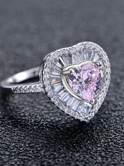 light pink 925 Sterling Silver High Carbon Diamond Heart Luxury Band Ring