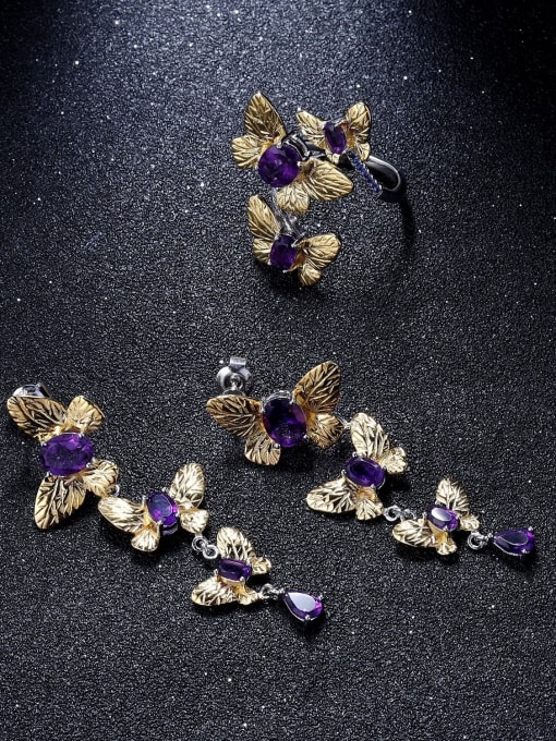 ZXI-SILVER JEWELRY 925 Sterling Silver Amethyst Butterfly Luxury Drop Earring 1
