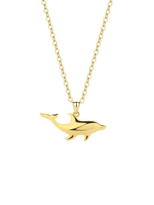 A3431 Gold 925 Sterling Silver Dolphin Cute Necklace