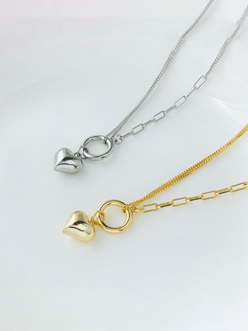 YUANFAN 925 Sterling Silver Heart Minimalist Asymmetrical  Chain Necklace 1