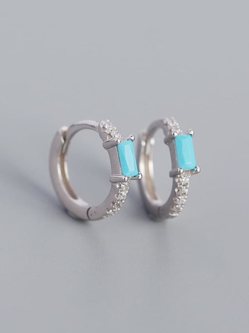 Platinum (blue pine) 925 Sterling Silver Cubic Zirconia Geometric Minimalist Huggie Earring