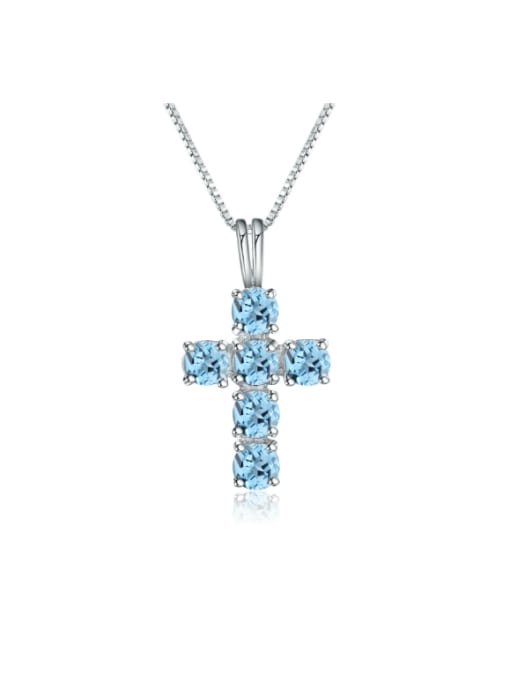 Swiss Blue Topaz Necklace 925 Sterling Silver Swiss Blue Topaz Cross Luxury Regligious Necklace