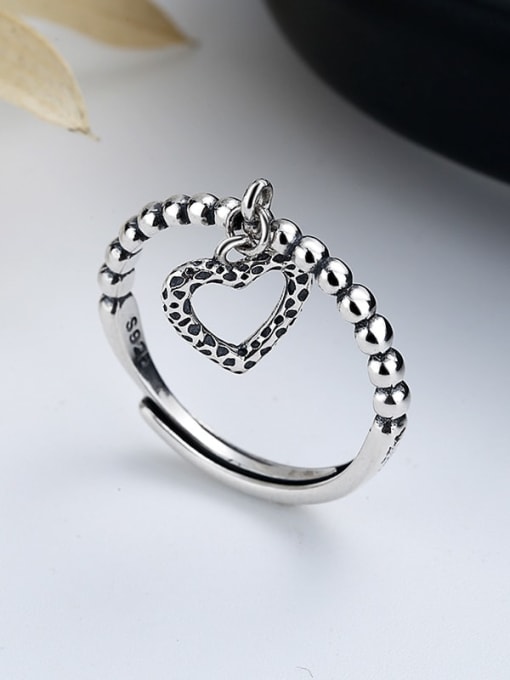 TAIS 925 Sterling Silver Heart Vintage Bead Ring 3