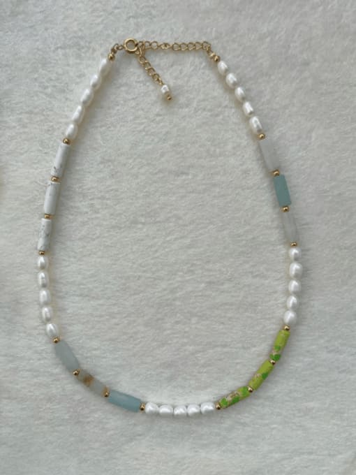 W.BEADS Natural Stone Bohemia Freshwater Pearls Handmade Beading  Necklace 0
