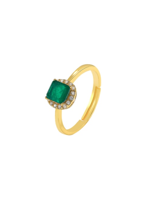 Golden +emerald 925 Sterling Silver Cubic Zirconia Geometric Minimalist Band Ring