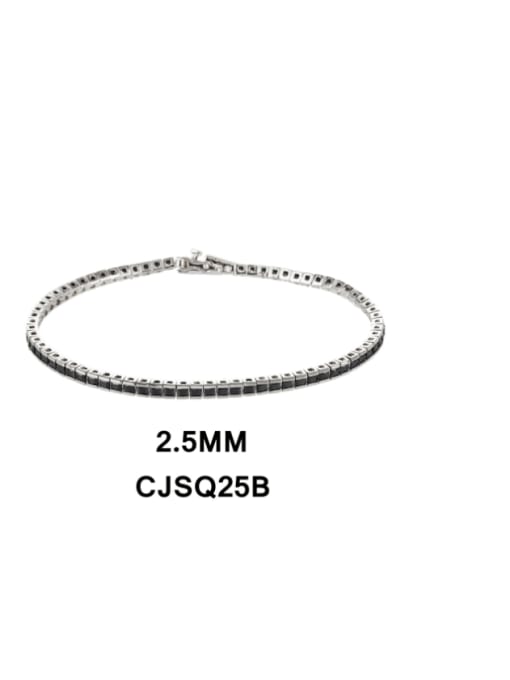 Clawless Black Stone 2.5mm-18cm 925 Sterling Silver Cubic Zirconia Geometric Luxury Link Bracelet
