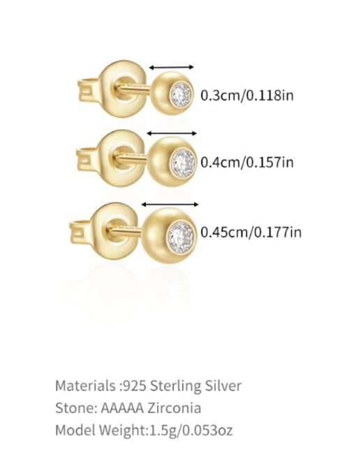 YUANFAN 925 Sterling Silver Cubic Zirconia Round Minimalist Stud Earring 3