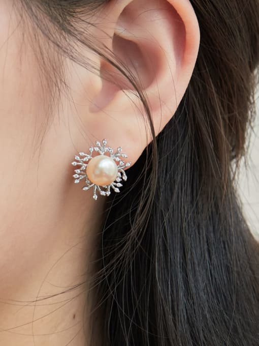 STL-Silver Jewelry 925 Sterling Silver Imitation Pearl Flower Vintage Stud Earring 1