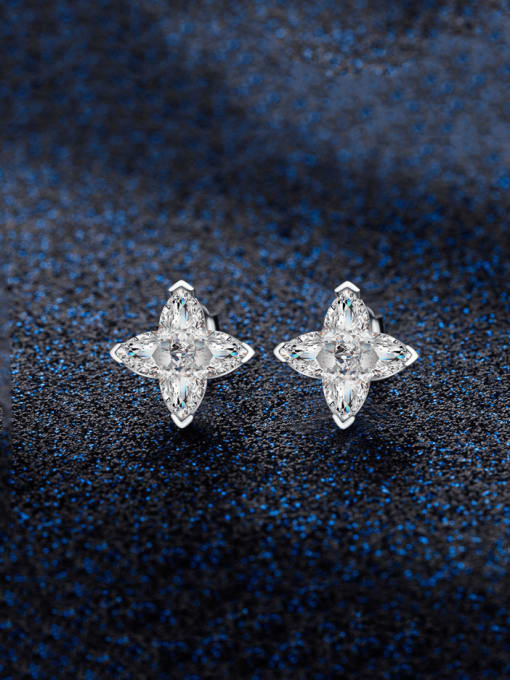 A&T Jewelry 925 Sterling Silver High Carbon Diamond Flower Dainty Stud Earring 0
